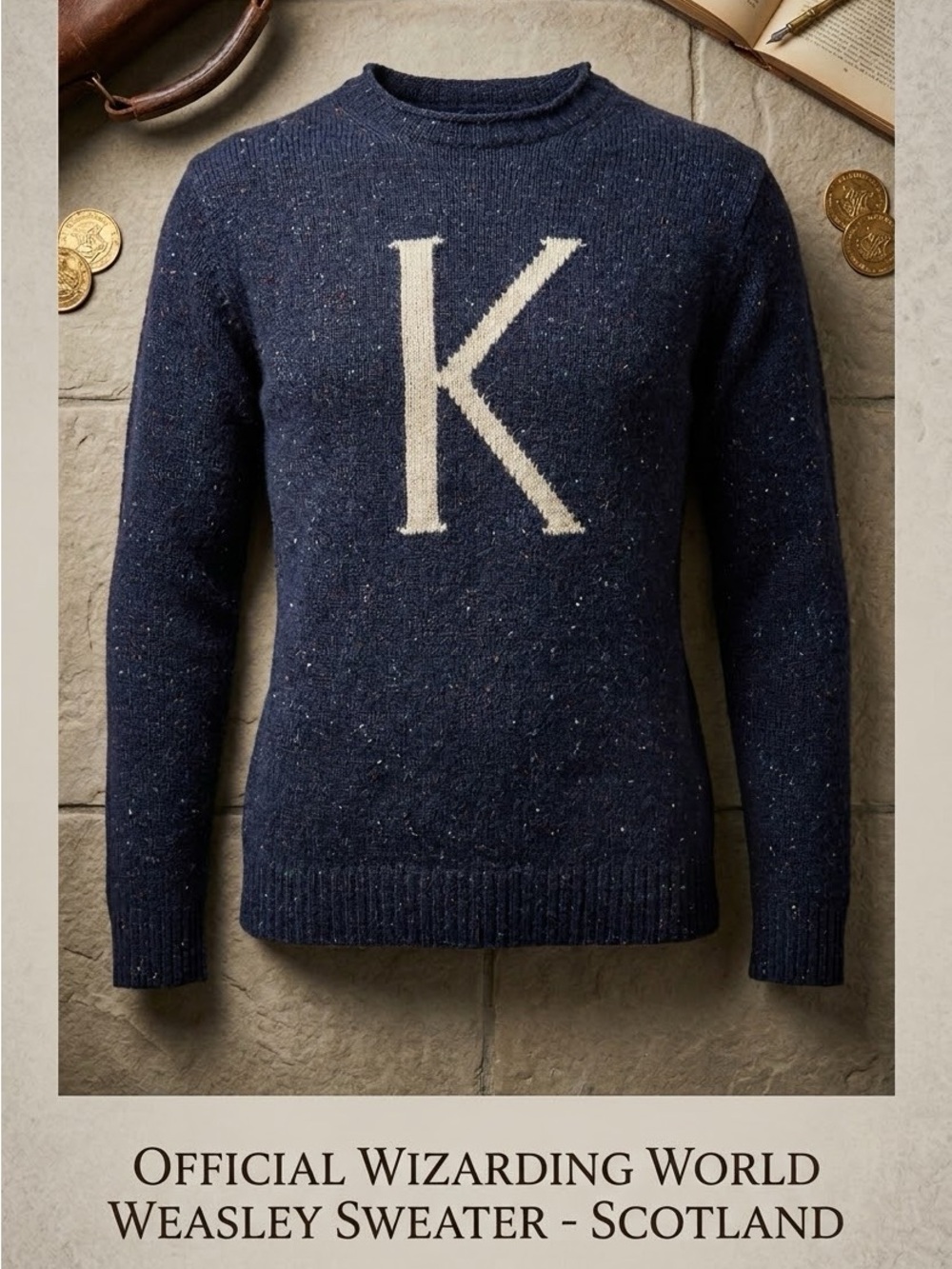 Official Harry Potter Weasley Initial 'K' Wool Silk Sweater Made in Scotland
